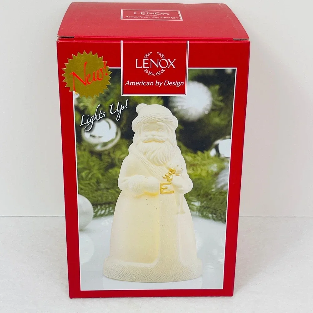 Lenox All is Bright Santa Figurine Light Up Ivory Porcelain Gold Letter E 863052